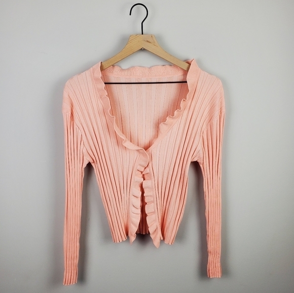 Shein Ribbed Light Pink Long Sleeve Cardigan Plus Size 1XL - Picture 1 of 5